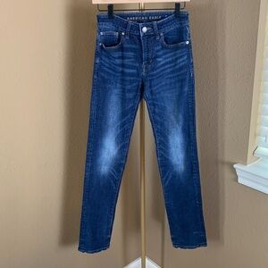 American Eagle Slim Straight Jeans 28x32 Medium Wash Stretch Denim Mid Rise